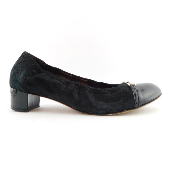 AGL Attilio Giusti Leombruni Black Suede Leather Cap Toe Block Heel Pumps 42 - Picture 2 of 10